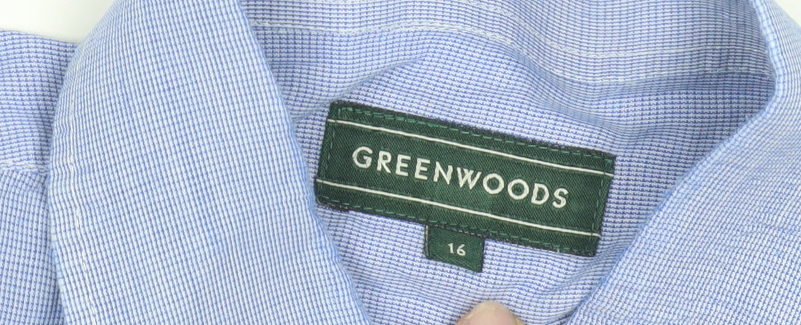 Mens UK Collar Size 16 Greenwoods Smart Blue Dress Shirt