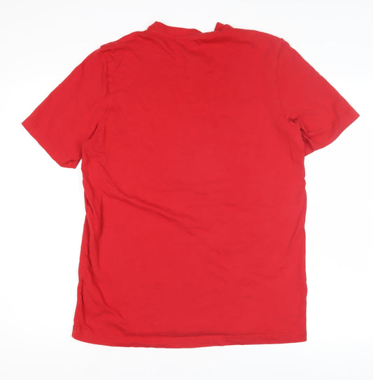 Adidas Men's Red V-Neck Short Sleeve T-Shirt M