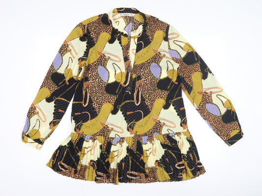 Zara Basic Women's Multicoloured Animal Print Tunic Blouse, Size S
