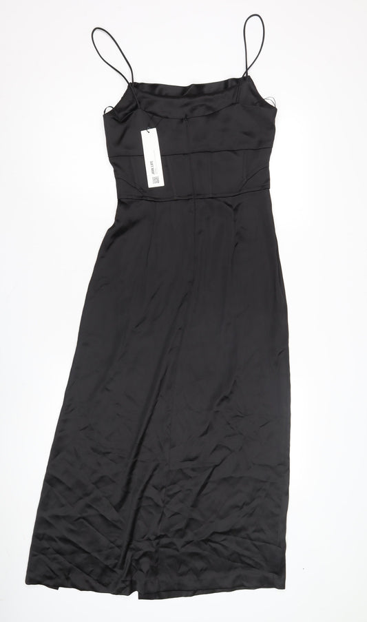 Zara Women's Black Satin Slip Dress XS