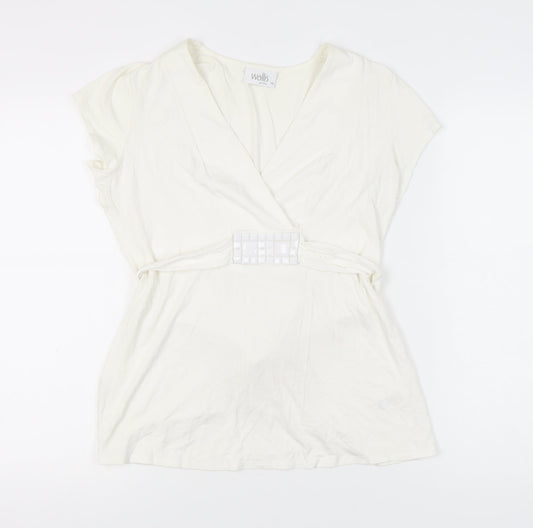 Womens UK Size 14 Wallis Ivory Wrap Blouse