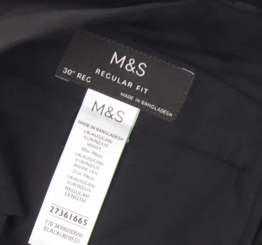 Marks and Spencer Men's Black Trousers, 30W, Regular Fit
