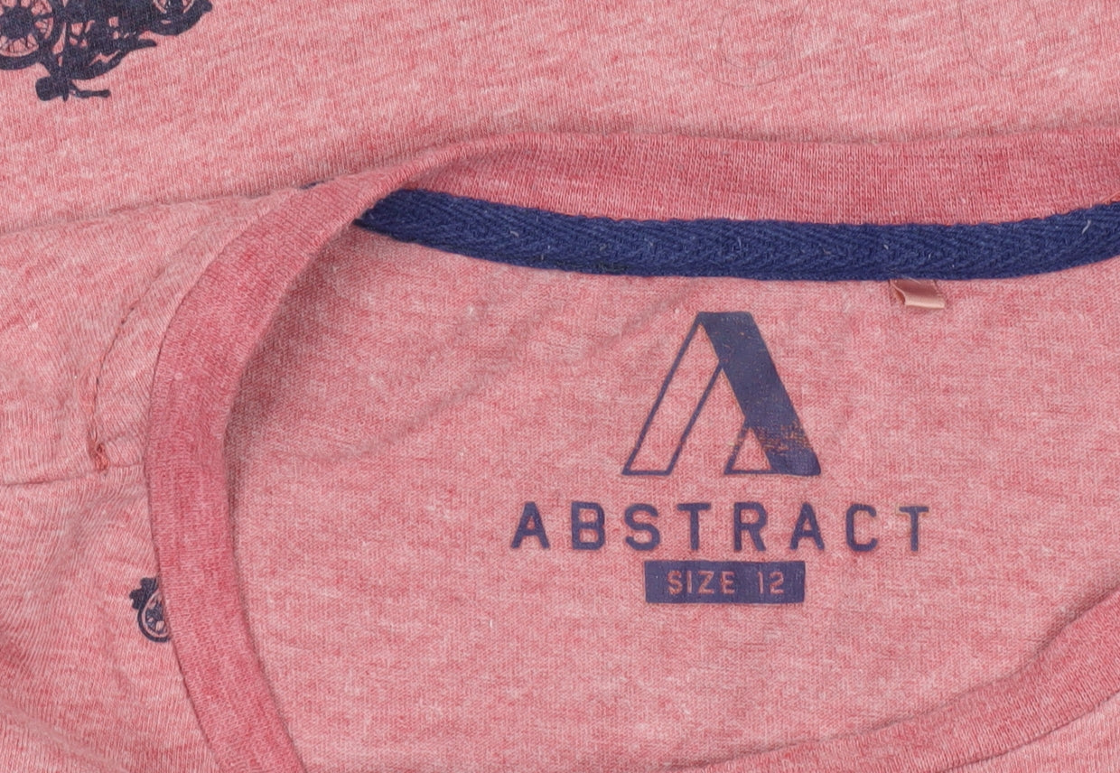Brand and care label for Abstract unisex red t-shirt, size 12, motorcycle print