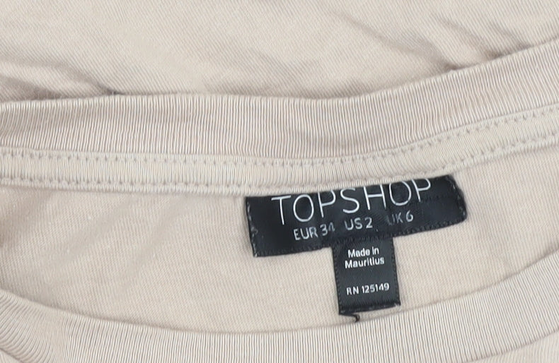 Womens UK Size 6 Topshop Beige Basic T-Shirt