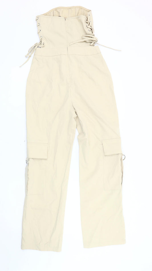 PrettyLittleThing Beige Strapless Jumpsuit UK 4 Petite