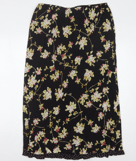 Country Casuals Women's Black Floral Silk Midi Skirt 16