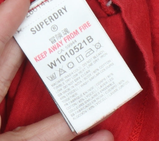 Womens UK Size 2 Superdry Red Basic T-Shirt