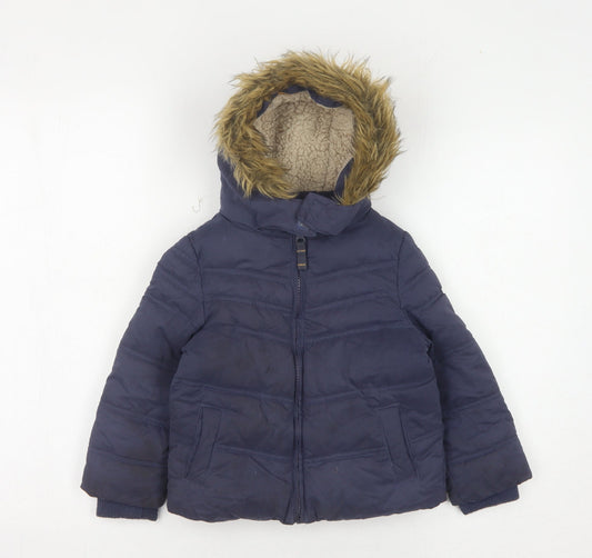 FatFace Girls Blue Puffer Jacket Size 2-3Y Hooded Winter