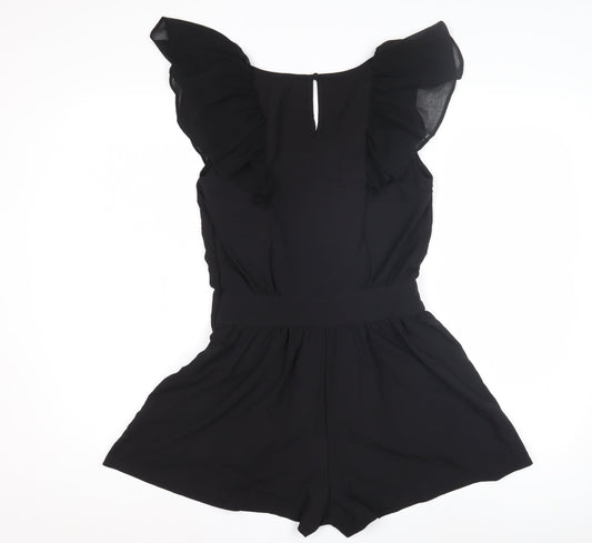 Miss Selfridge Black Women's Ruffle Playsuit Size 10