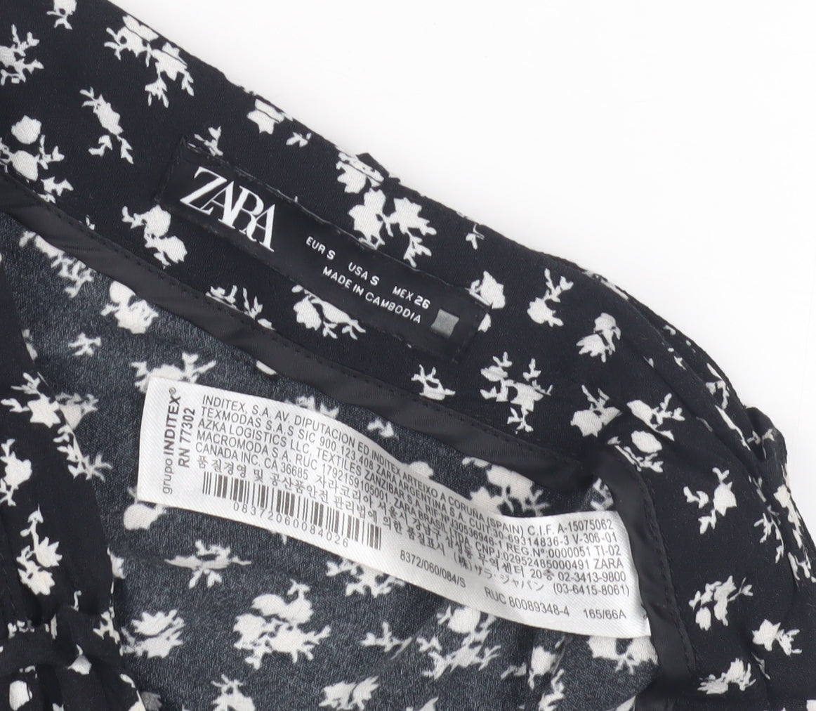 Zara Womens Black Floral Print Casual Shorts