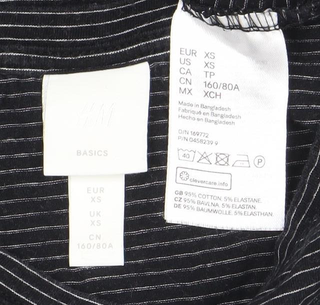Close-up detail of H&M Women's Black Striped Dress, XS, Short Sleeve, Casual