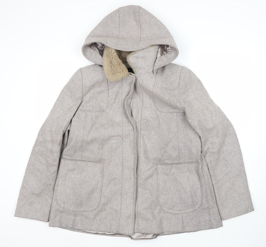 Topshop Women's Grey Coat Size 12 Hooded Casual