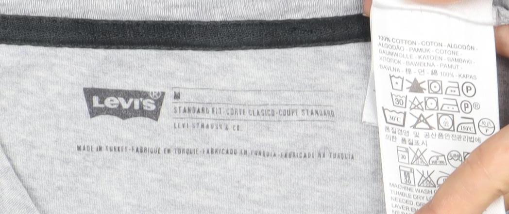 Levi's Men's Grey Cotton Crew Neck Logo T-Shirt