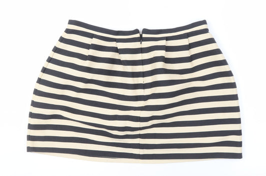 Oasis Women's Black Beige Striped Pencil Skirt Size 16