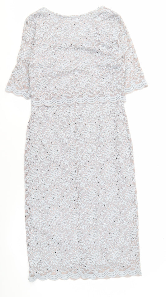 Marks and Spencer Women's Silver Size 12 Lace Sheath Dress