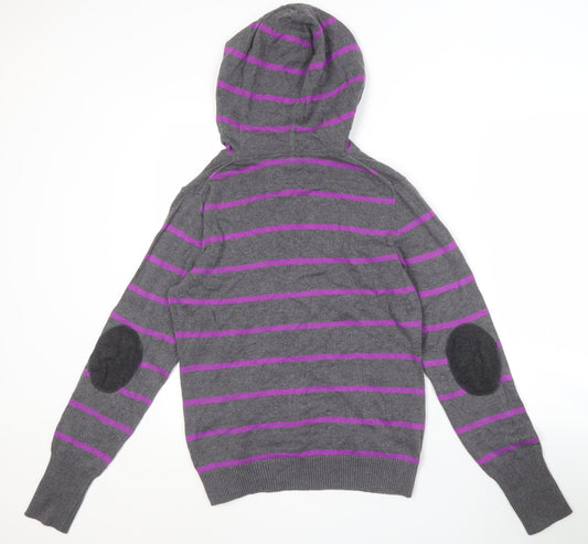 Tommy Hilfiger Men's Grey Striped Hoodie Jumper L