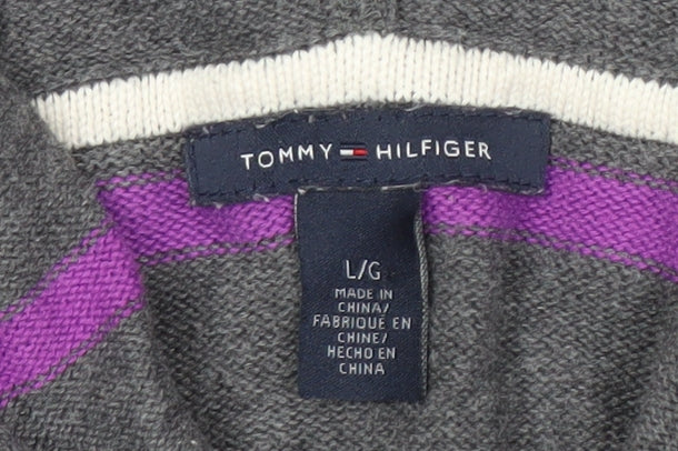 Tommy Hilfiger Men's Grey Striped Hoodie Jumper L