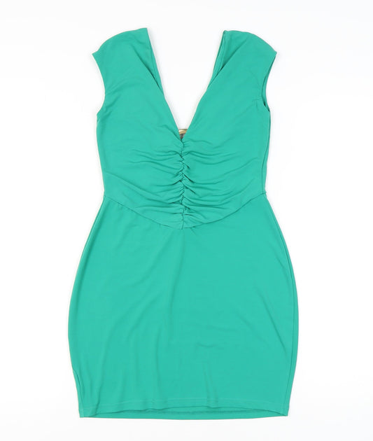 Jane Norman Green Sleeveless Ruched Dress Size 12