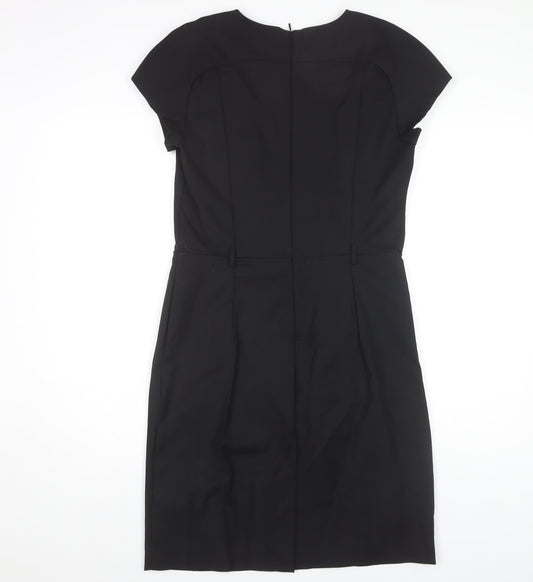 MNG Women's Black V-Neck Dress, L, Short Sleeve