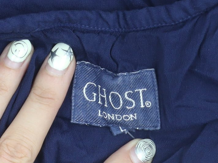 Ghost London Women's Blue V-Neck Dress Short Sleeve