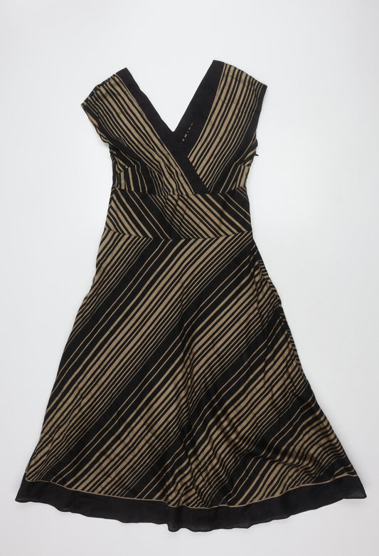 Monsoon Women's Black Striped V-Neck Dress Size 10