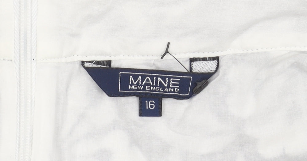 Brand and care label for Maine New England Women's White A-Line Skirt, size 16