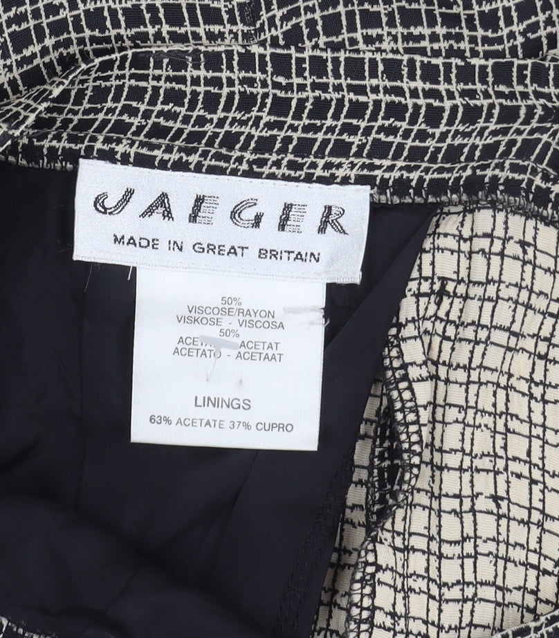 Brand and care label for Jaeger Women's Midi Skirt Black Ivory, size 10, Pencil