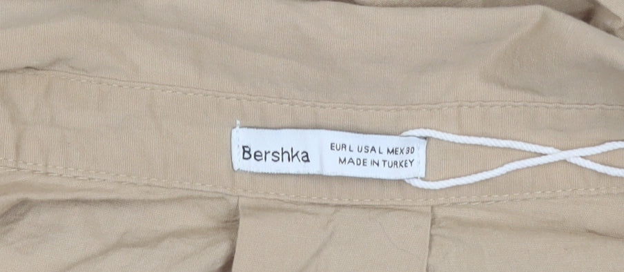 Womens UK Size L Bershka Beige Cropped Button-Up
