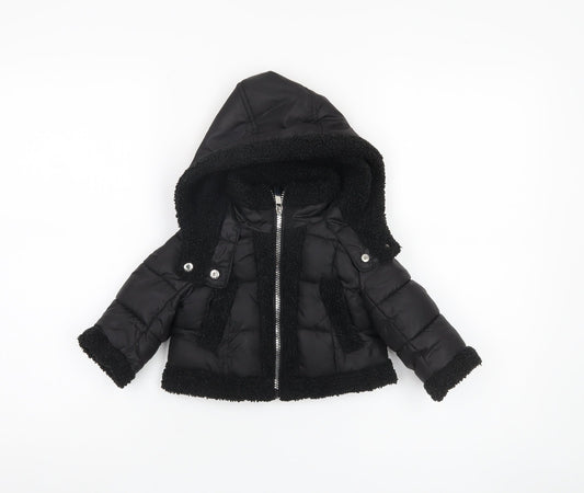 Additional front view of French Connection Black unisex baby puffer jacket 12 months