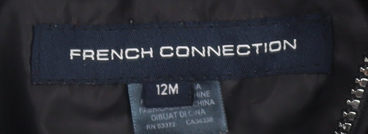 Brand and care label for French Connection Black unisex baby puffer jacket 12 months