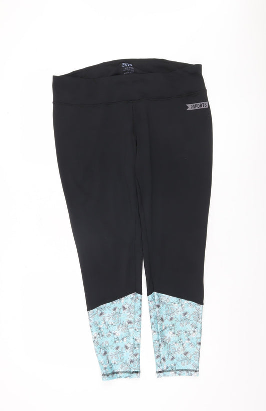 Additional front view of Crivit Women's Black Floral Leggings, size XL