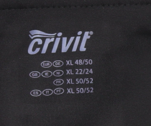 Brand and care label for Crivit Women's Black Floral Leggings, size XL