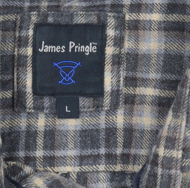 James Pringle Men's Grey Check L Shirt, Long Sleeve, Cotton