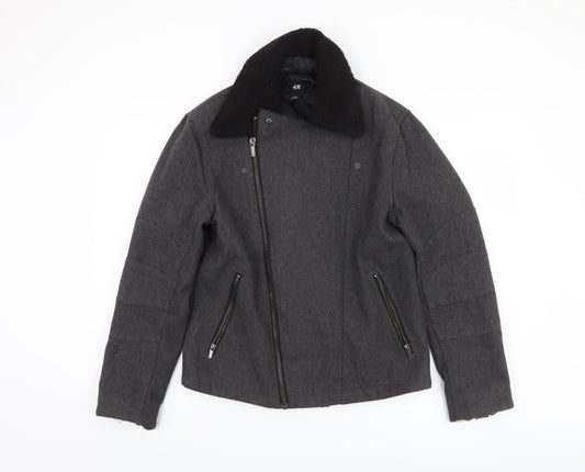 Mens UK Size M H&M Grey Biker Coat