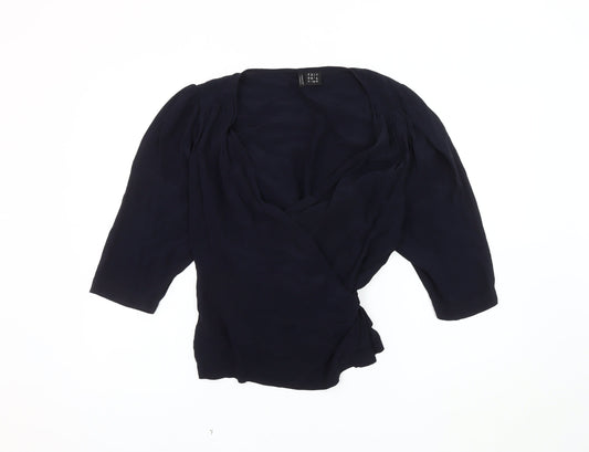 Womens UK Size 12 Editor's Cut Black Wrap Blouse