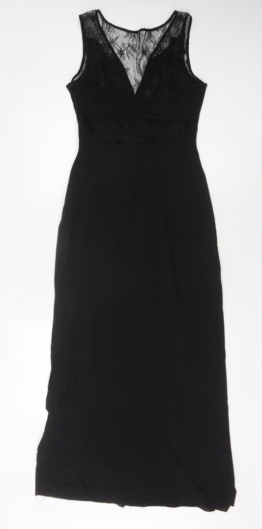 Coast Women's Black Long Dress 8 V-Neck Formal Elegance