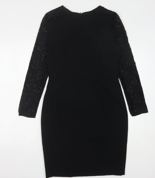 Oasis Women's Black Lace Long Sleeve Dress, Size 12