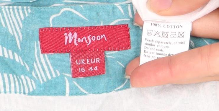 Monsoon Women's Blue Floral A-Line Dress, Size 16, Cotton