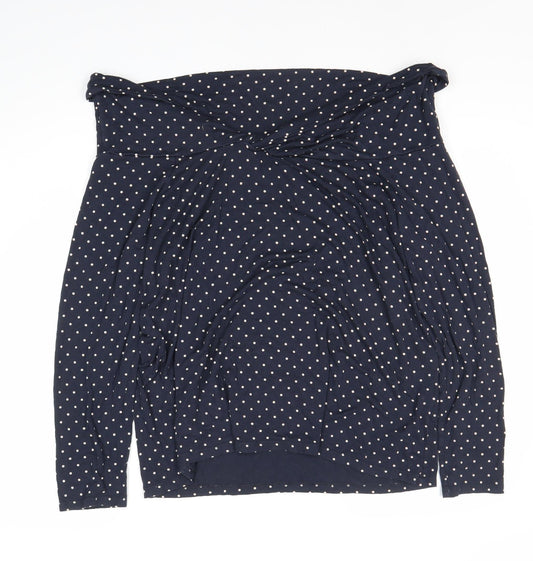 Additional front view of Bonmarché Women's Blue Polka Dot Cowl Neck Top