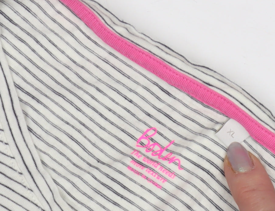 Boden Women's XL White Striped T-Shirt, Casual Style