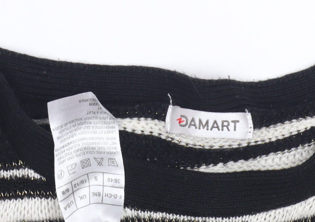 Damart Women's Black Striped Crew Neck Pullover Jumper