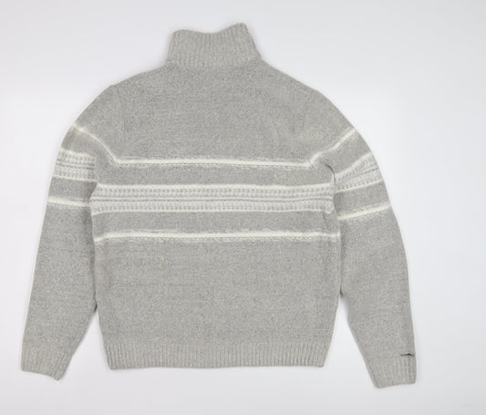 Marks and Spencer Men's Grey Wool Pullover, L, 1/2 Zip