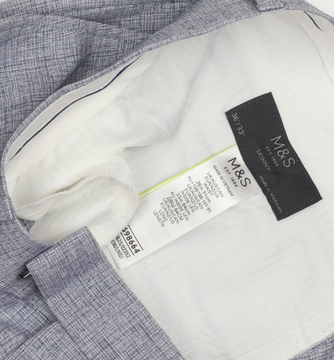 Marks and Spencer Men's Blue Slim Trousers Size 36