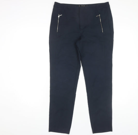 Womens UK Size L Zara Basic Regular Fit Casual Blue Trousers