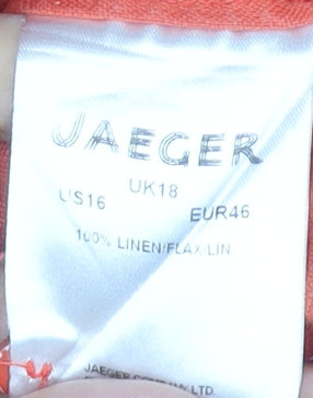 Jaeger Women's Orange Linen Button-Up Sleeveless Top