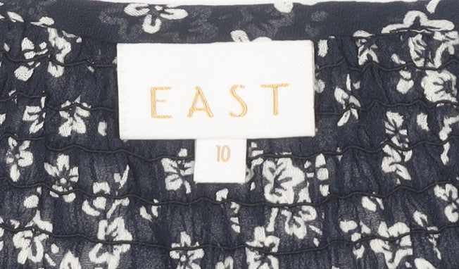 East Women's Blue Floral Blouse Size 10 Button Accents