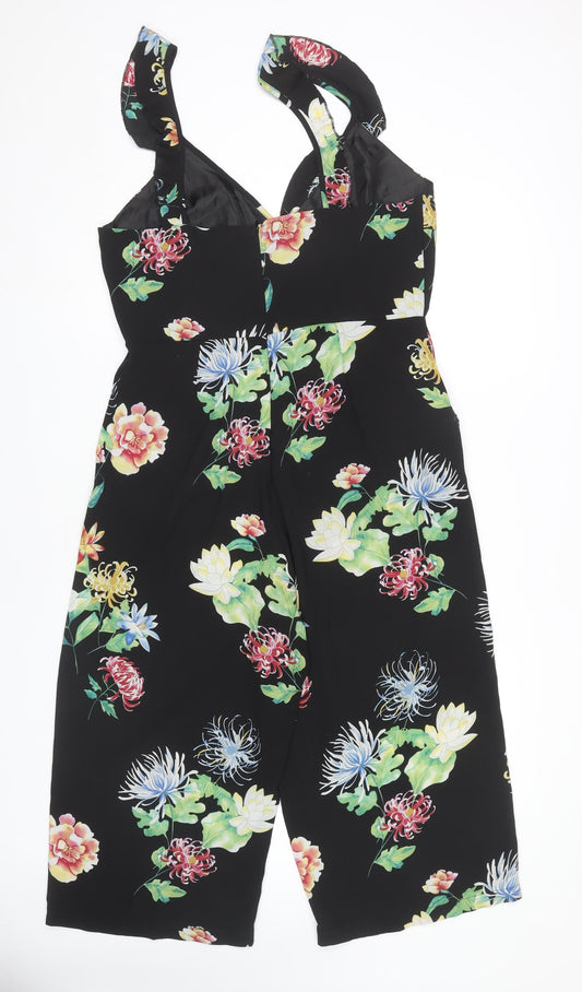 New Look Women's Black Floral Jumpsuit Size 14