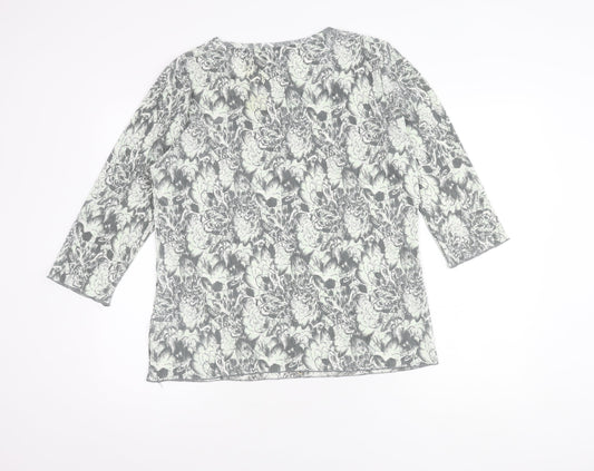Damart Women's Grey Floral Top, Size 18, 3/4 Sleeve