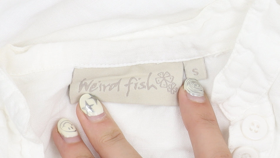 Womens UK Size S Weird Fish White Basic Blouse