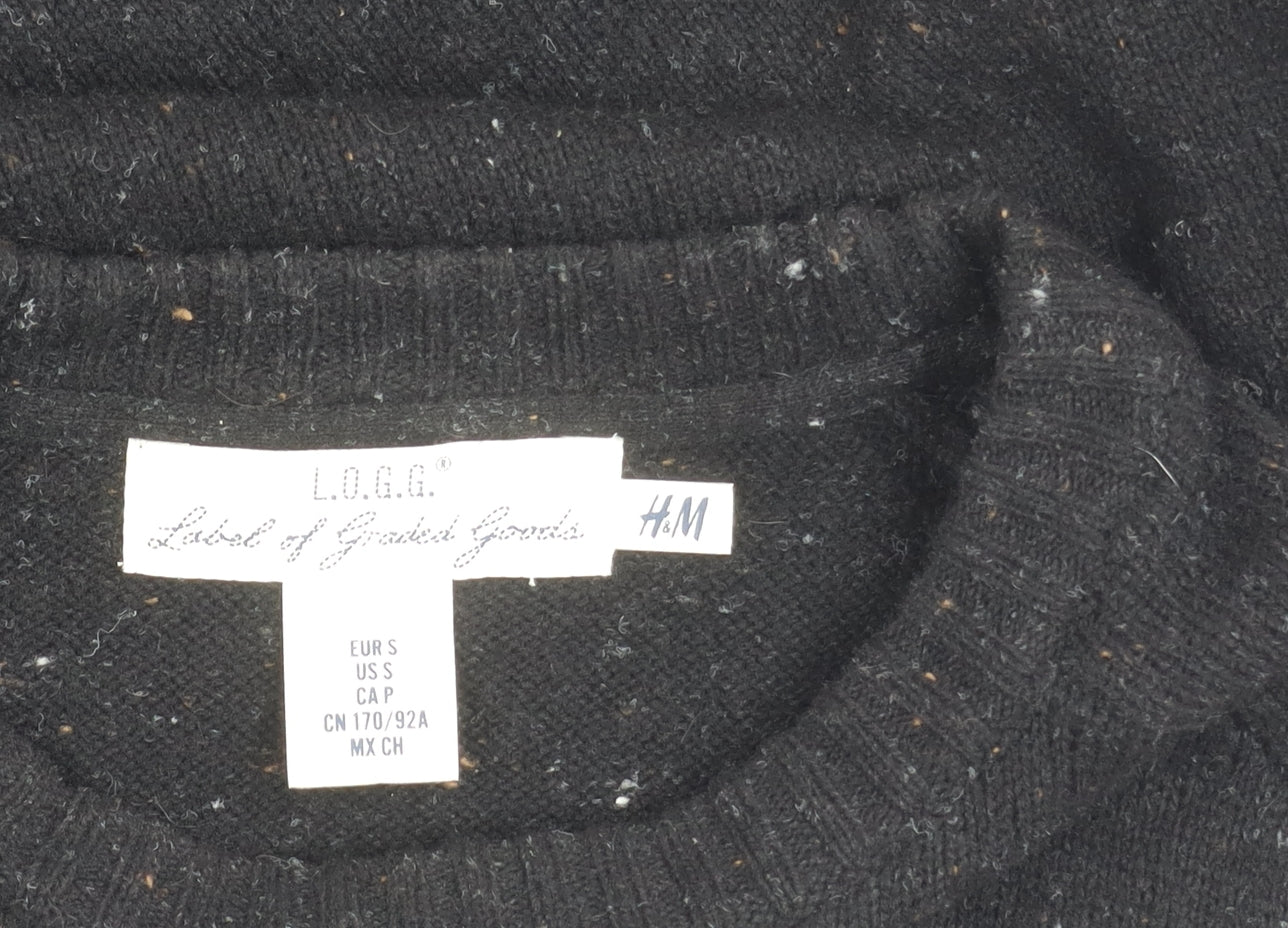 H&M Men's Black Wool Pullover Jumper, Size S